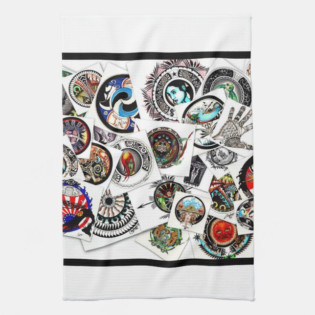 Collage Drawings Tea Towel (Vertical)