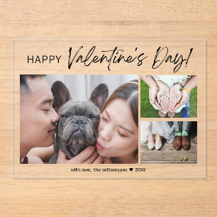 Collage Family Photo Brush Script Valentine's Day Acrylic Invitations