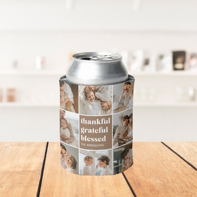 Collage Family Photo | Thankful Grateful Blessed Can Cooler (Creator Uploaded)
