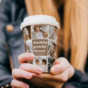 Collage Family Photo   Thankful Grateful Blessed Paper Cups