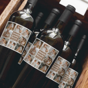 Collage Family Photo   Thankful Grateful Blessed Wine Label
