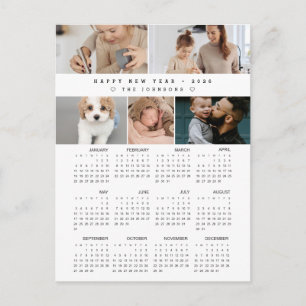 Collage Family Photos Happy New Year 2026 Calendar Holiday Postcard