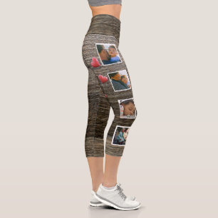 Collage Family Photos Mouse Add Photos Rustic Wood Capri Leggings