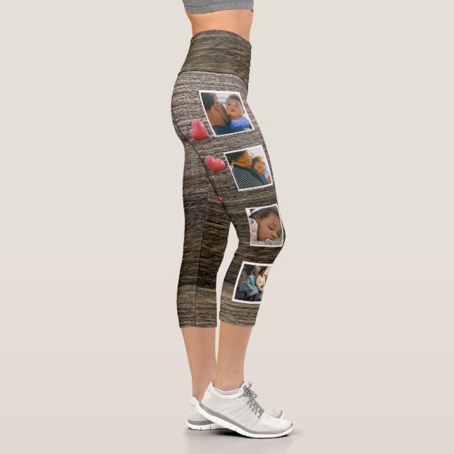 Collage Family Photos Mouse Add Photos Rustic Wood Capri Leggings (Right)