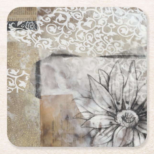 Collage Fleur II Square Paper Coaster (Front)