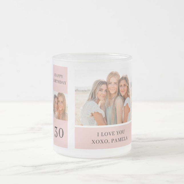 Collage Friend Photos | Happy Birthday Gift Frosted Glass Coffee Mug (Center)