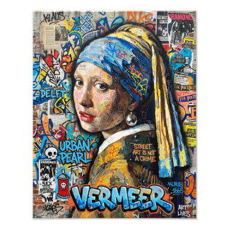 Collage, graffiti art, Vermeer Photo Print