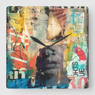 Collage Head Square Wall Clock