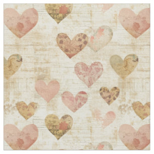Collage Hearts on Handwritten Paper Fabric