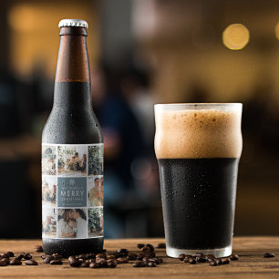 Collage Holiday Photos Merry Christmas Gift Beer Bottle Label