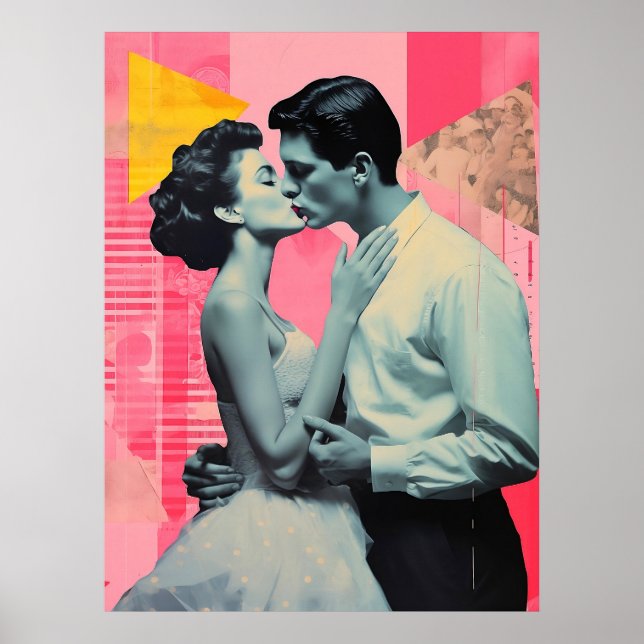 Collage Kiss, Retro, Decor, Modern Poster (Front)