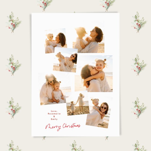 Collage Minimal Simple Red Christmas Multi 7 Photo Holiday Card (Creator Uploaded)