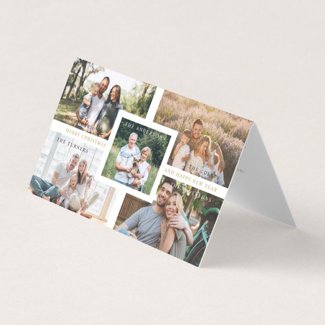 Collage Minimalist Merry Christmas 5 Photos Family (Front)