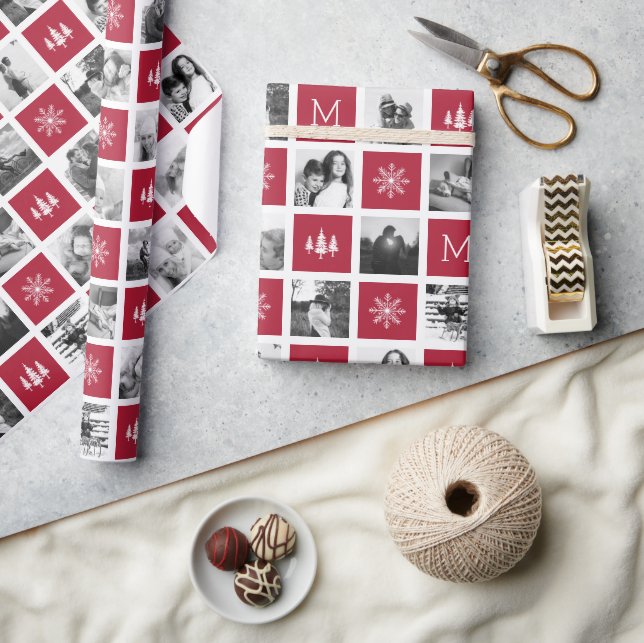 Collage Monogram | Black & White Photo Holiday Wrapping Paper (Crafts)