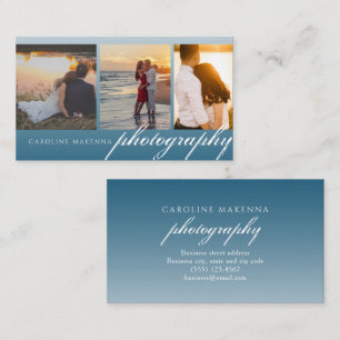 Collage Ocean Blue Ombre 3-photo Photography Business Card