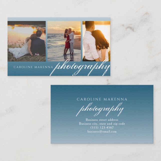 Collage Ocean Blue Ombre 3-photo Photography Business Card (Front/Back)