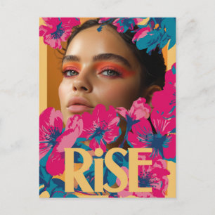 Collage of a woman with vibrant flowers postcard