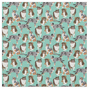 Collage of Aussies Australian Shelpherd Dogs Fabric