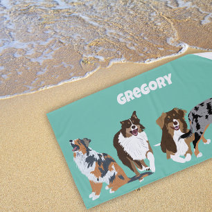 Collage of Australian Shepherds Aussie Dogs Beach Towel
