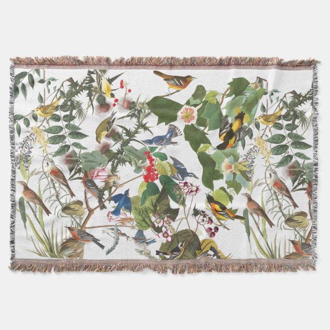 Collage of Birds Audubon Wildlife Throw Blanket (Front)