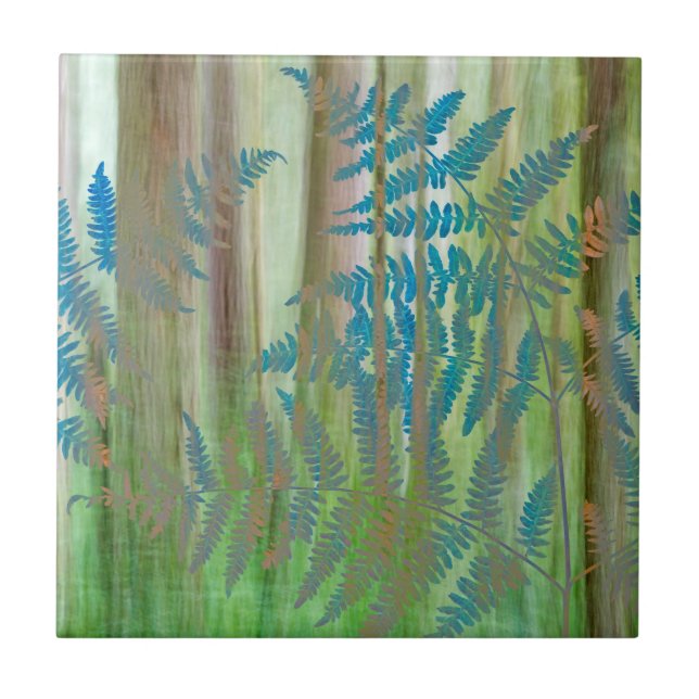 Collage of Bracken Ferns and Forest | Seabeck, WA Tile (Front)