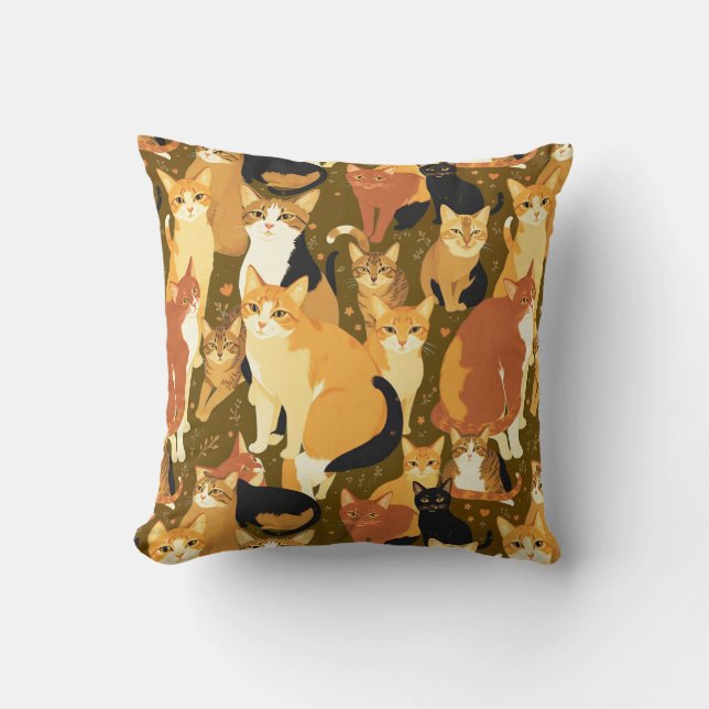 Collage of Cats in Brown, Tan and Rust Cushion (Front)