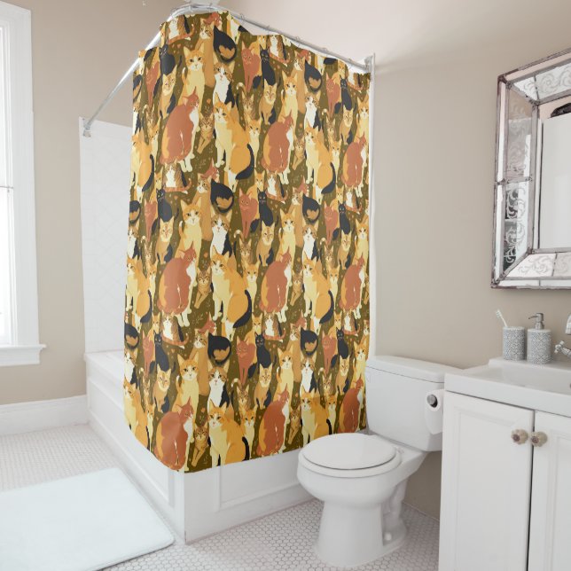 Collage of Cats in Brown, Tan and Rust Shower Curtain (In Situ)