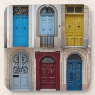 Collage of colorful front doors coaster