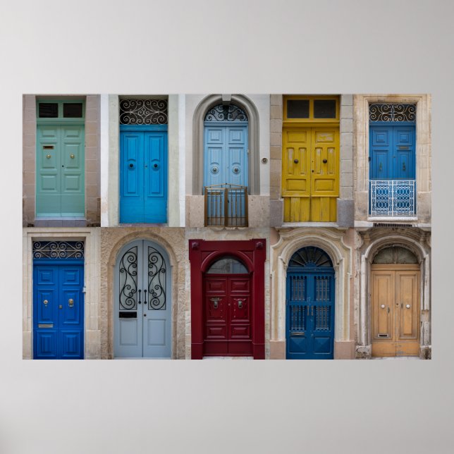 Collage of colourful front doors poster (Front)