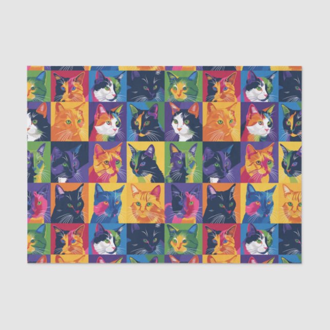 Collage of Colourful Pop Art Cats Decoupage Tissue Paper (Front)