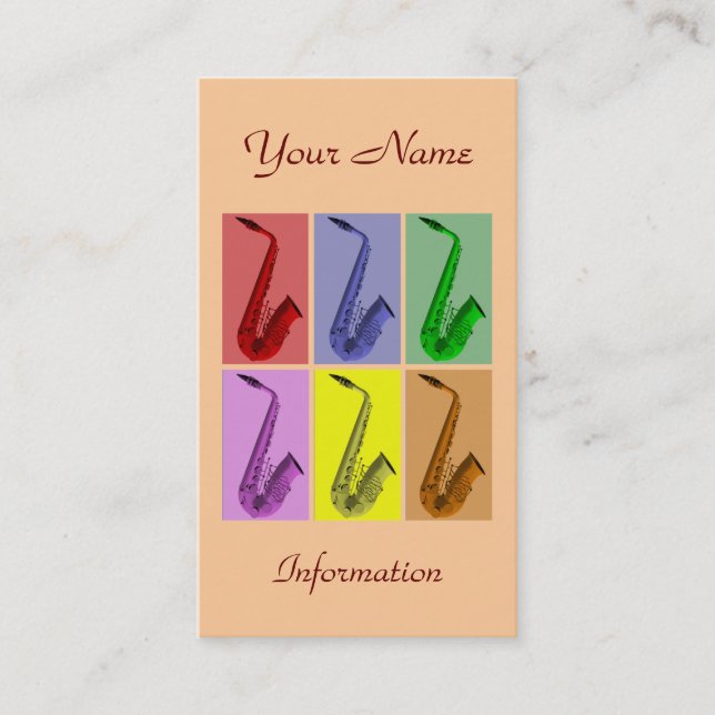 Collage of Colourful Saxophones Business Card (Front)