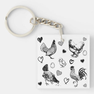 Collage of Cute Chickens Key Ring