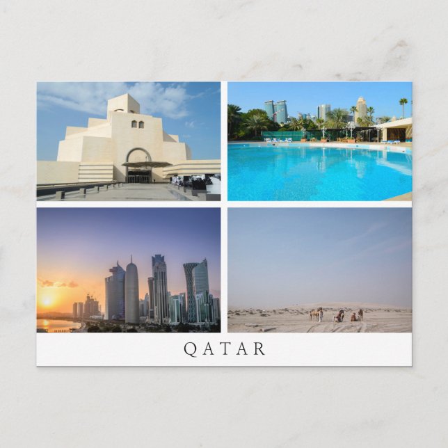 Collage of four landscapes in Qatar postcard (Front)