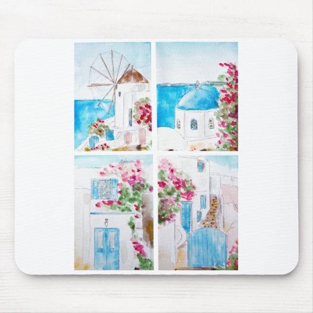 Collage of Greece watercolor painting Mouse Mat (Front)