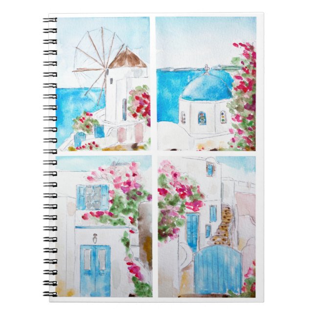 Collage of Greece watercolor painting Notebook (Front)