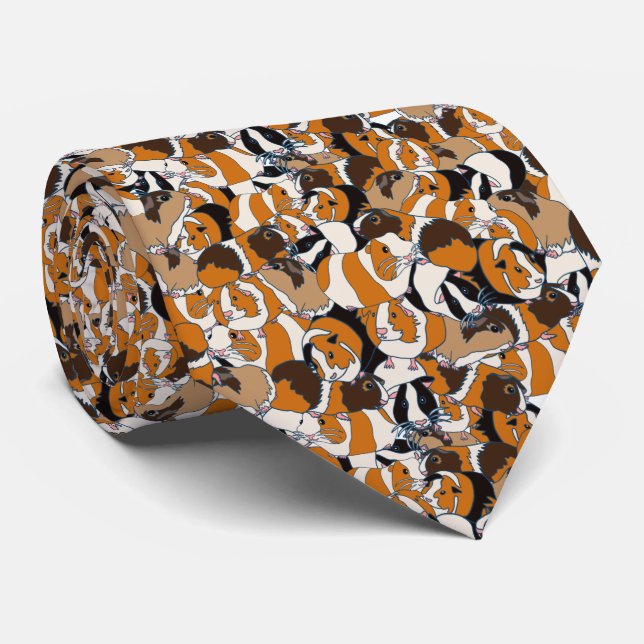 Collage of Guinea Pigs Illustrations Patterned Tie (Rolled)