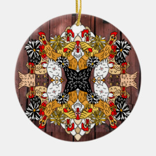 Collage of Hand Drawn Funny Chickens Ceramic Ornam Ceramic Tree Decoration