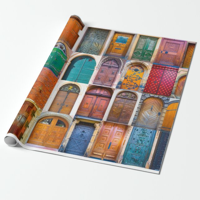 Collage of mediaeval front doors at Prague,  Czech Wrapping Paper (Unrolled)