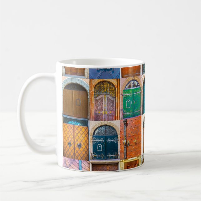 Collage of medieval front doors at Prague,  Czech  Coffee Mug (Left)