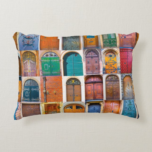 Collage of medieval front doors at Prague,  Czech  Decorative Cushion (Front)
