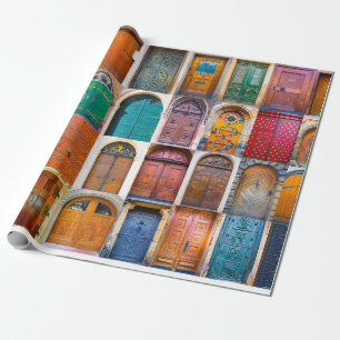 Collage of medieval front doors at Prague,  Czech  Wrapping Paper