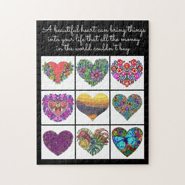 Collage of Painted Hearts, with Quote Jigsaw Puzzle (Vertical)