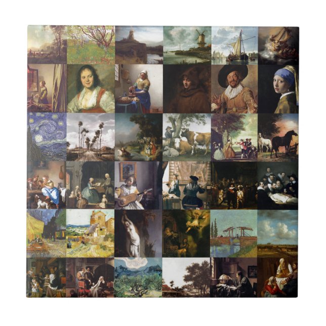 Collage of paintings of van Gogh, Vermeer, etc Tile (Front)