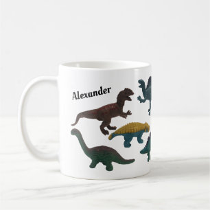 Collage of Plastic Toy Dinosaurs with Name Coffee Mug