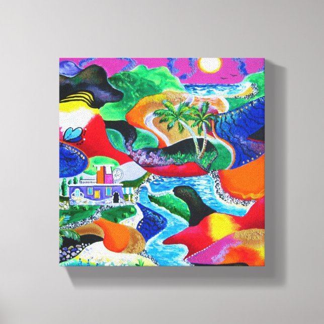 Collage of Puerto Rico Tropical Caribbean Art Canvas Print (Front)