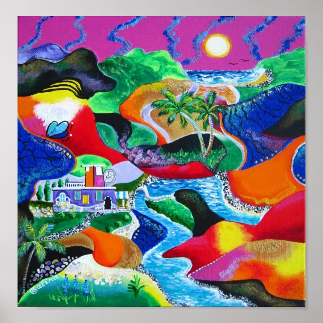 Collage of Puerto Rico Tropical Caribbean Art Poster (Front)