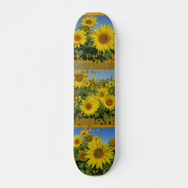 collage of sunflower in blue sky summer skatboard skateboard (Front)