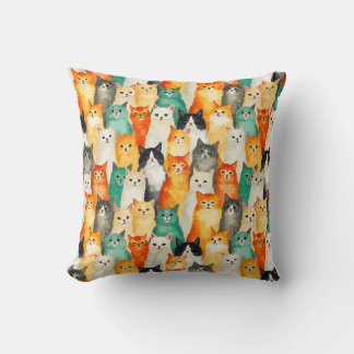 Collage of Watercolor Cats Pattern  Cushion