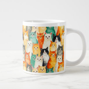 Collage of Watercolor Cats Pattern  Large Coffee Mug