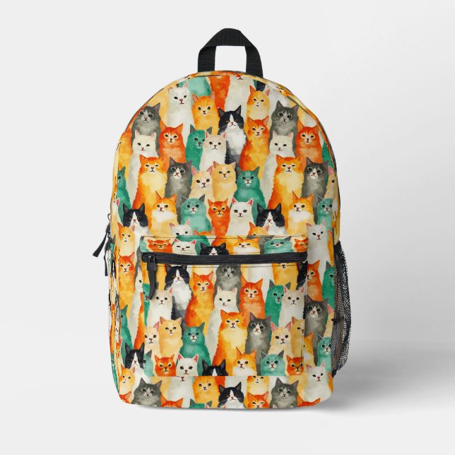 Collage of Watercolor Cats Pattern  Printed Backpack (Front)